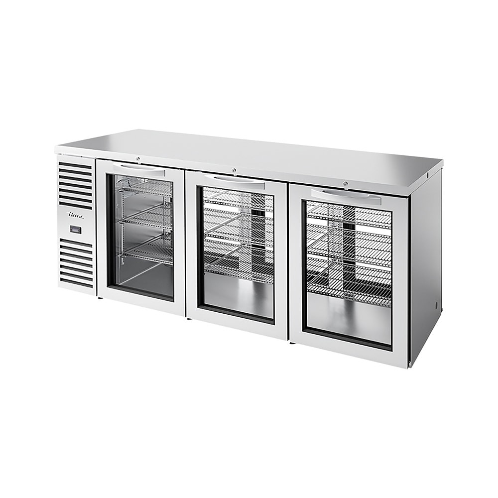 True TBR84-PTSZ1-L-S-GGG-GGG-1 84" Bar Refrigerator - Swinging Glass Doors, Stainless, 115v