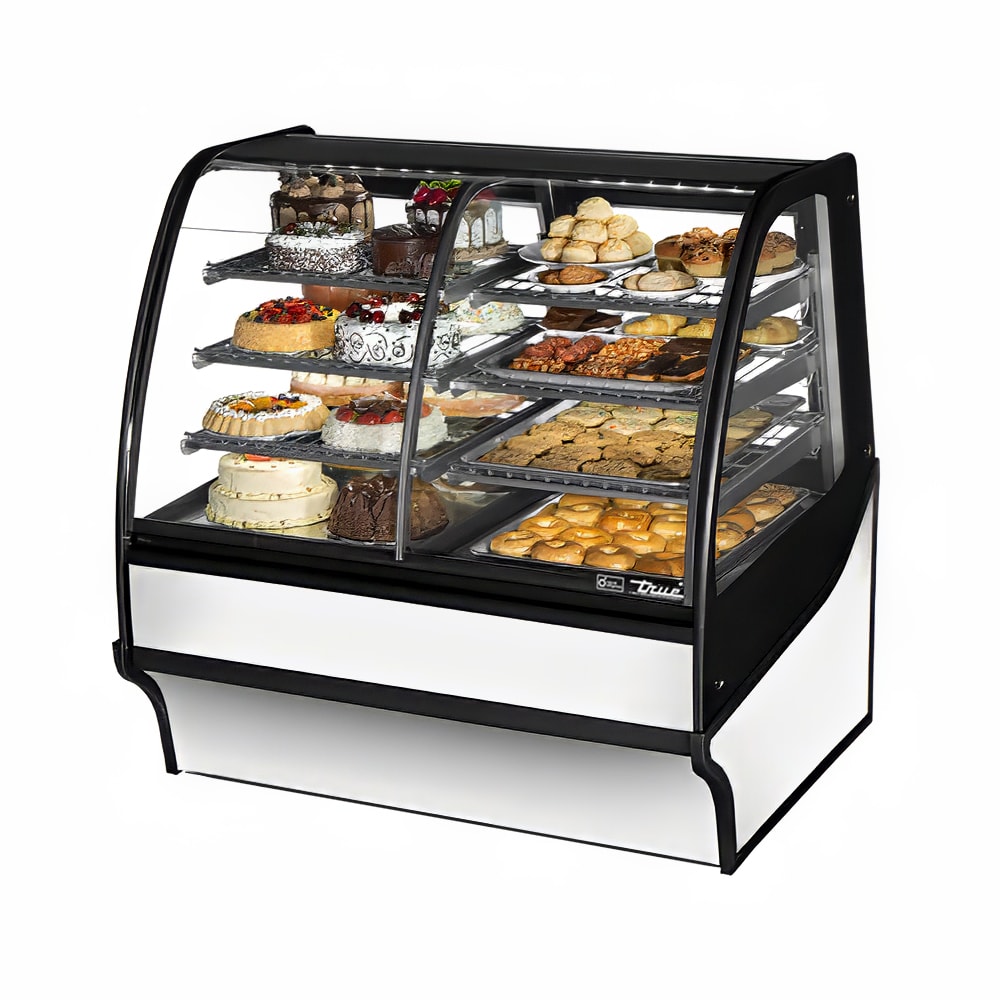 True TDM-DZ-48-GE/GE-S-W 48 1/4" Full Service Dual Zone Bakery Case w/ Curved Glass - (4) Levels, 115v