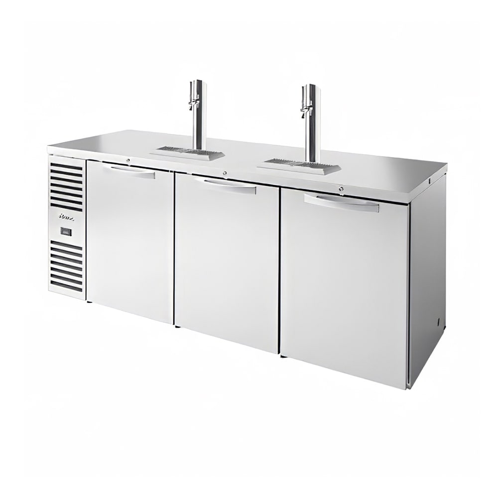 True TDR84-PTSZ1-L-S-SSS-SSS-1 84" Kegerator Pass-Thru Beer Dispenser w/ (3) Keg Capacity - (2) Column, Stainless, 115v