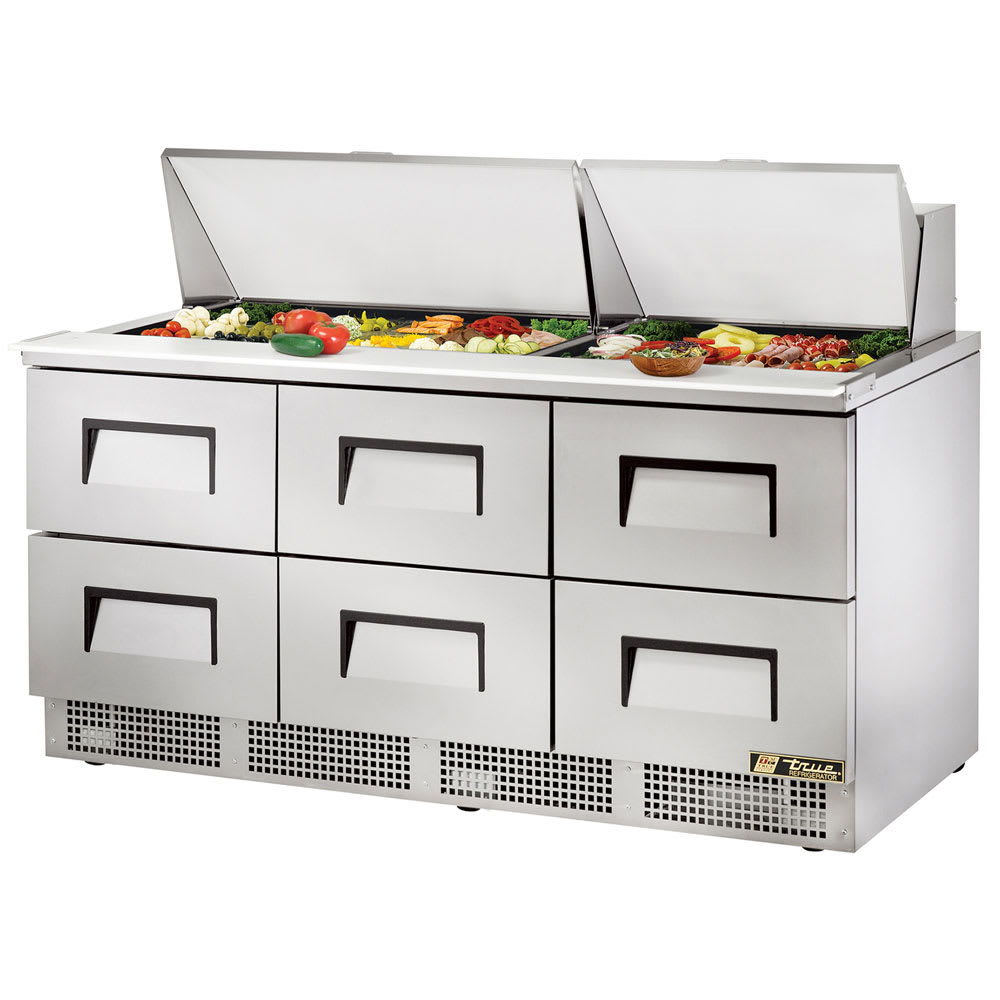 True TFP-72-30M-D-6-HC 72" Sandwich/Salad Prep Table w/ Refrigerated Base, 115v
