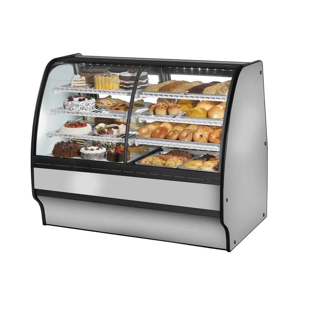 True TGM-DZ-48-SC/SC-S-S 48 1/4" Full Service Dual Zone Bakery Case w/ Curved Glass - (4) Levels, 115v