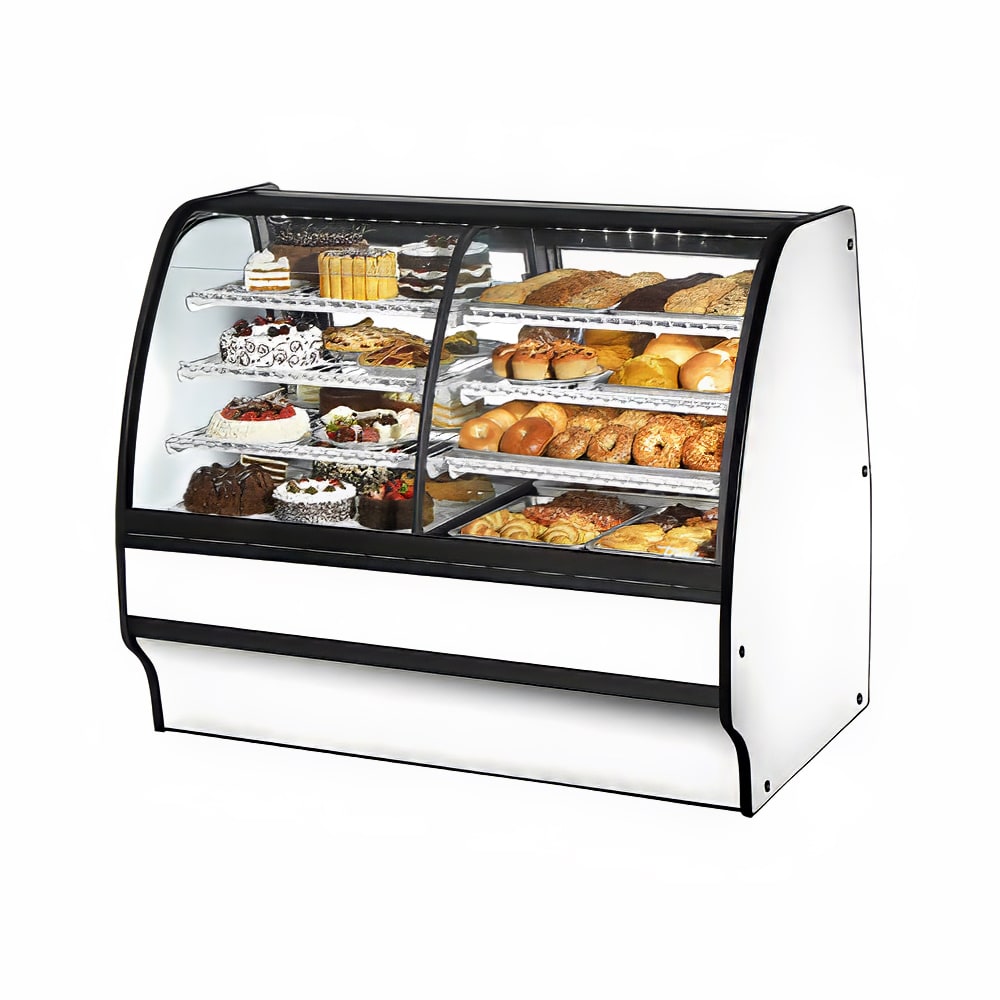 True TGM-DZ-59-SC/SC-W-W 59 1/4" Full Service Dual Zone Bakery Case w/ Curved Glass - (4) Levels, 115v