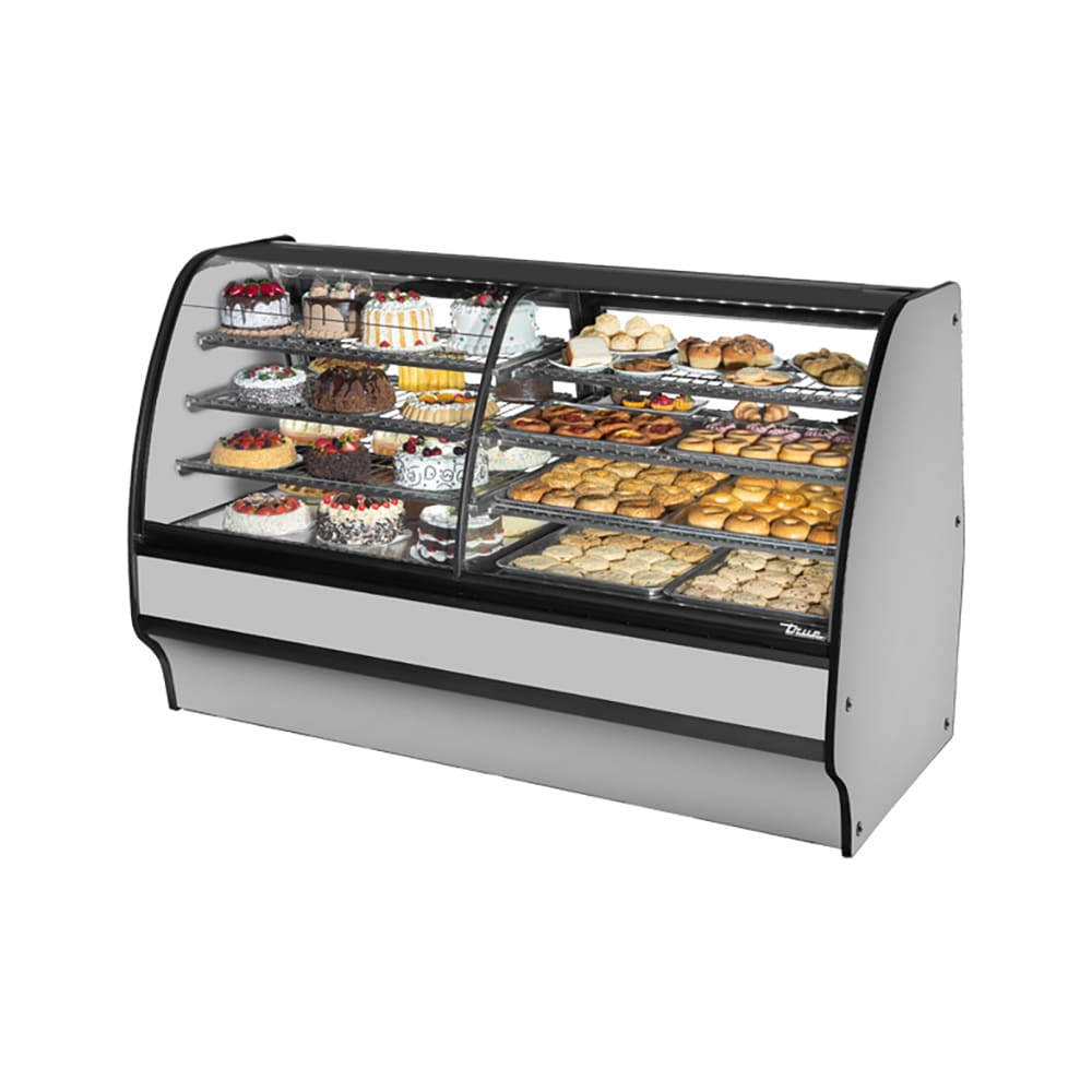 True TGM-DZ-77-SC/SC-S-S 77 1/4" Full Service Dual Zone Bakery Case w/ Curved Glass - (4) Levels, 115v