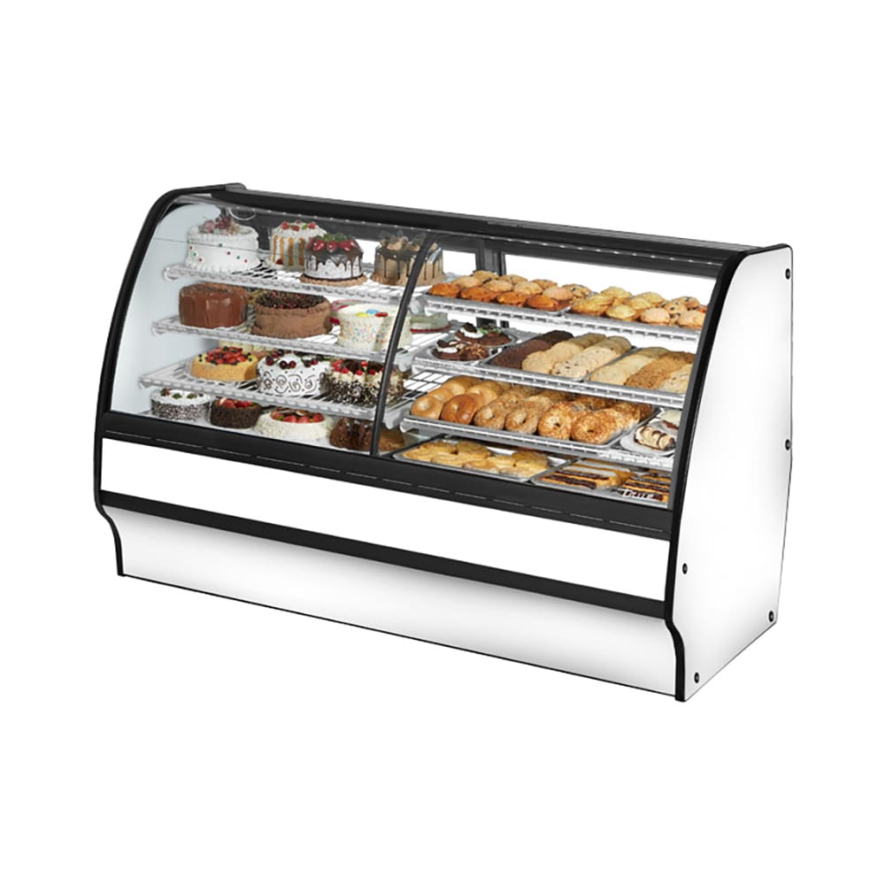 True TGM-DZ-77-SC/SC-W-W 77 1/4" Full Service Dual Zone Bakery Case w/ Curved Glass - (4) Levels, 115v