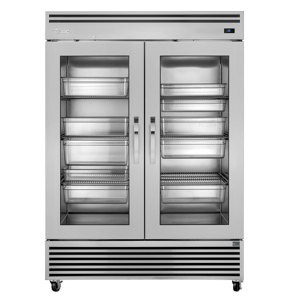 True TGN-2R-2G 57 5/8" Two Section Reach In Refrigerator, (2) Glass Doors, Dual Slides for Full-Size Pans, 120v