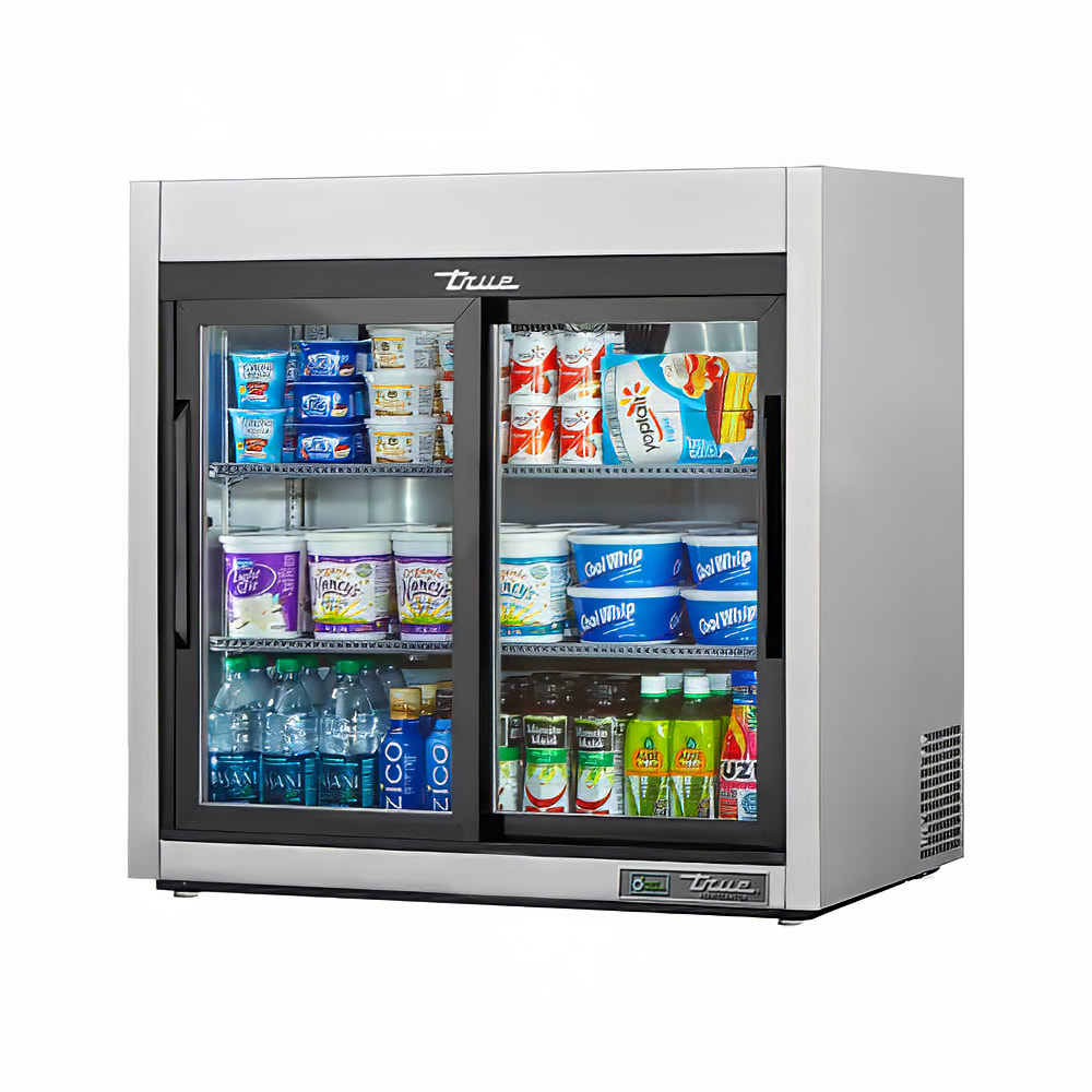 True TSD-09G-HC-LD 36" Countertop Refrigerator w/ Front Access - Sliding Doors, Stainless, 115v