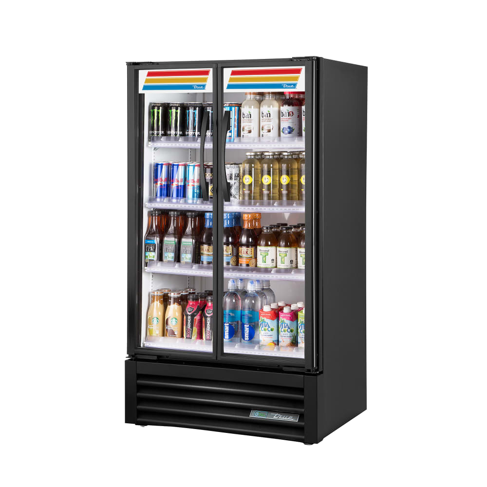 True TVM-30SL-HC~VM03 30 7/8" TVM Series Two Section Glass Door Merchandiser - (2) Left/Right Hinge Doors, Black, 115v