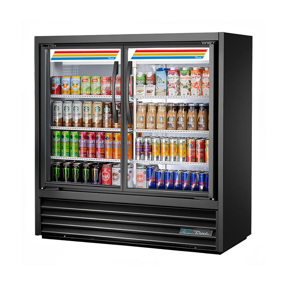 True TVM-48SL-48-HC~VM01 46 7/8" TVM Series Two Section Glass Door Merchandiser - (2) Left/Right Hinge Doors, Black, 115v