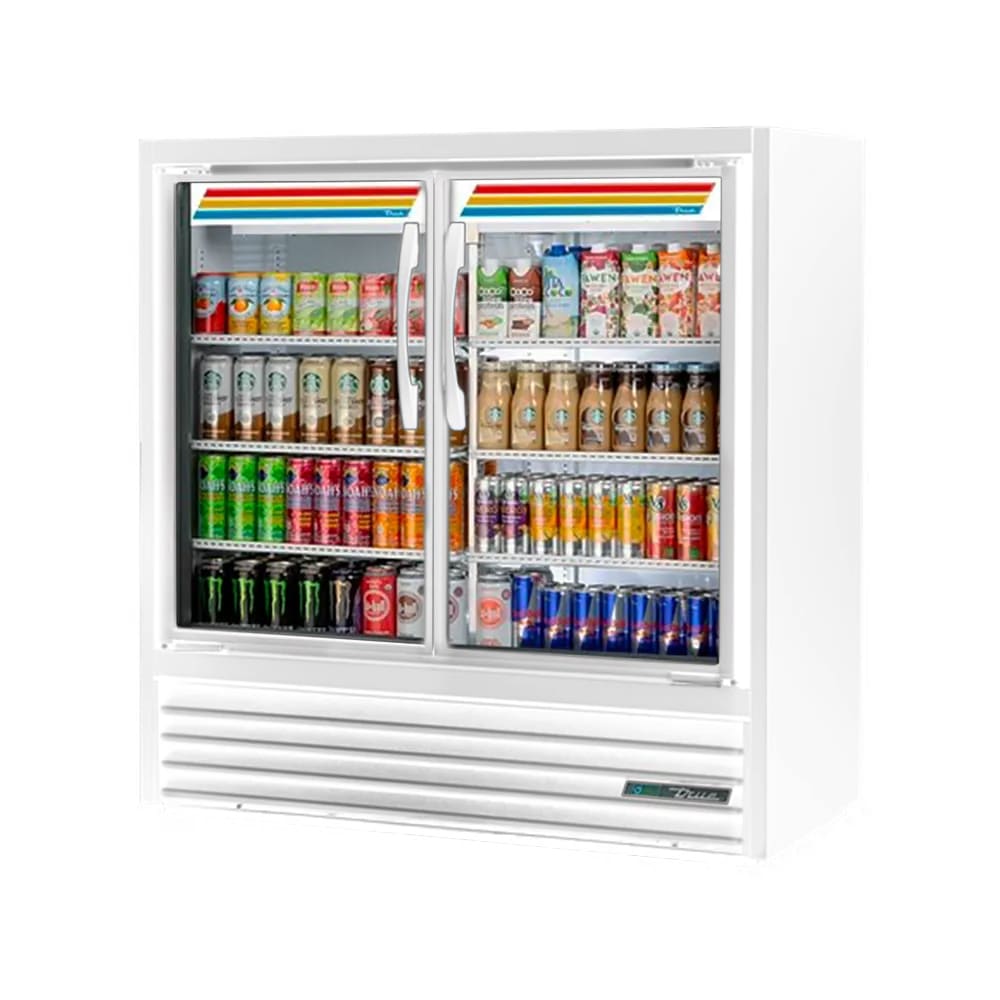 True TVM-48SL-48-HC~VM01 46 7/8" TVM Series Two Section Glass Door Merchandiser - (2) Left/Right Hinge Doors, White, 115v