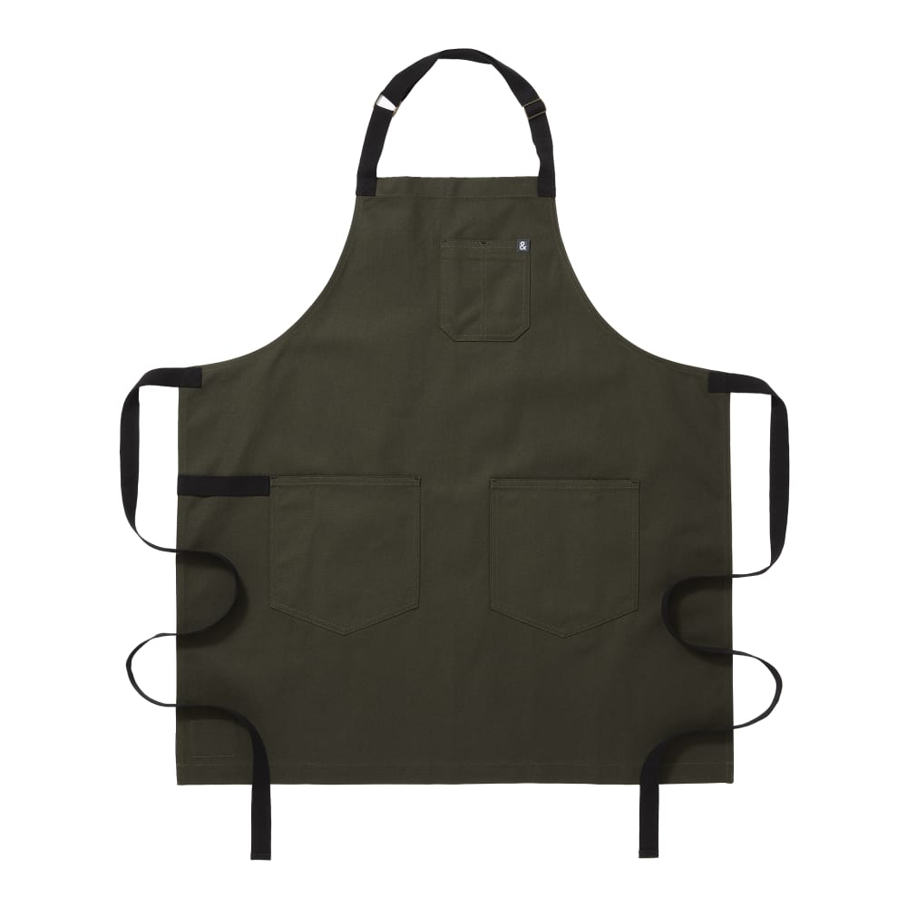 Hedley & Bennett Full Length Bib Apron w/ (2) Pockets - 33" x 30", Cotton, Olive Green (HB001638)