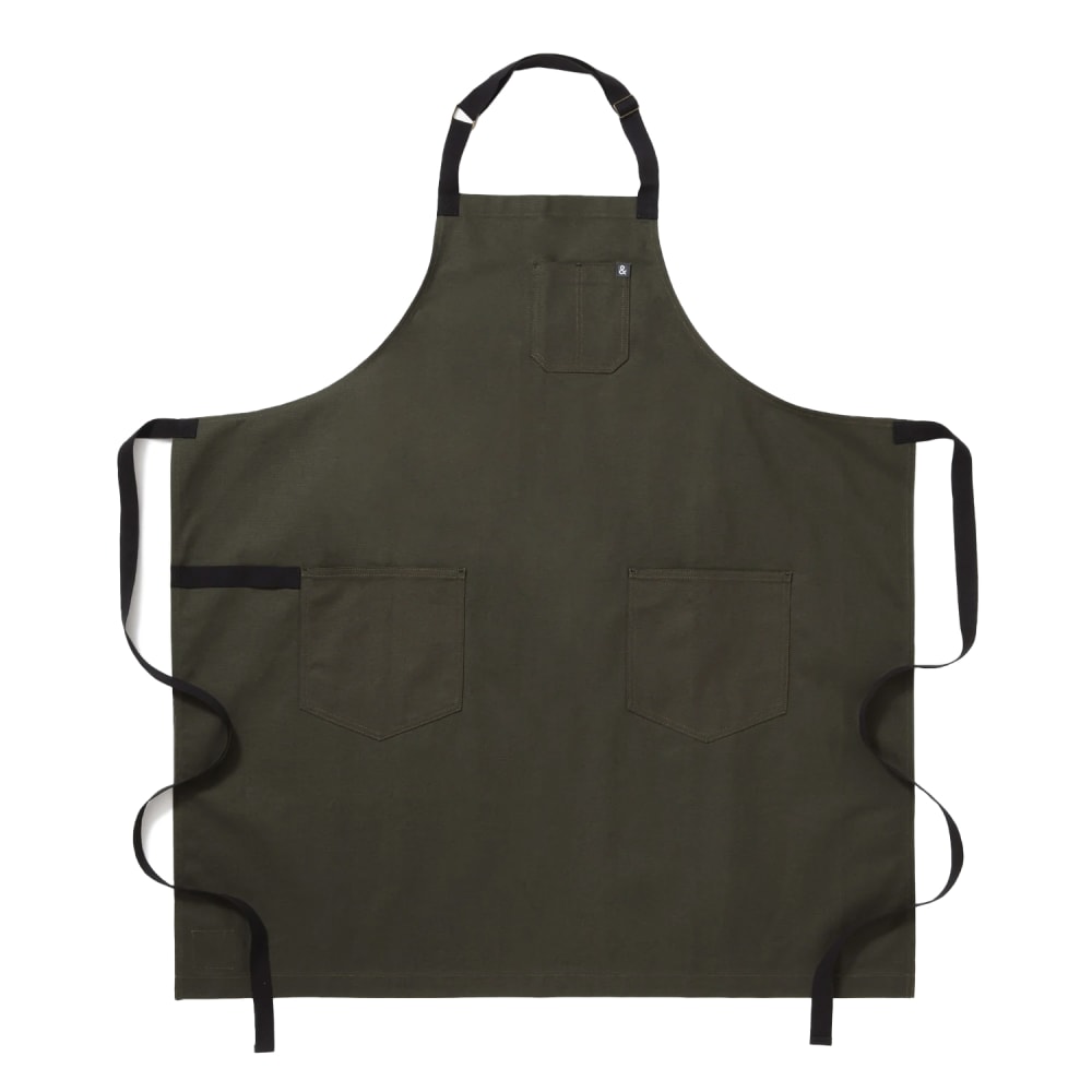 Hedley & Bennett Full Length Bib Apron w/ (2) Pockets - 39 1/2" x 37", Cotton, Olive Green (HB001639)