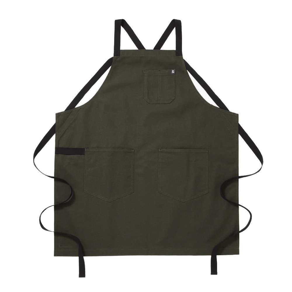 Hedley & Bennett Full Length Bib Apron w/ (2) Pockets - 33" x 30", Cotton, Olive Green (HB001640)