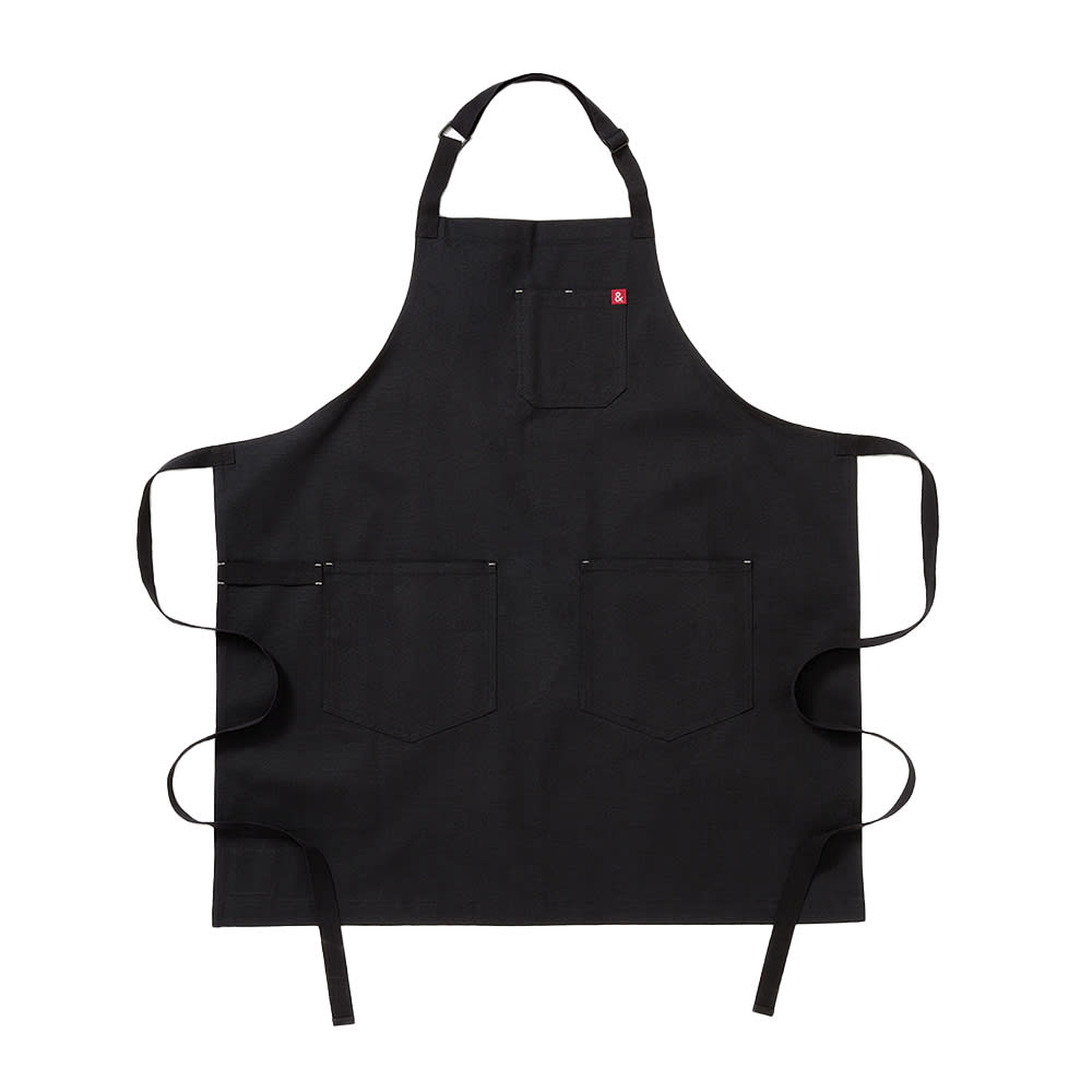 Hedley & Bennett Full Length Bib Apron w/ (2) Pockets - 33" x 30", Cotton, Caviar Black (HB001670)