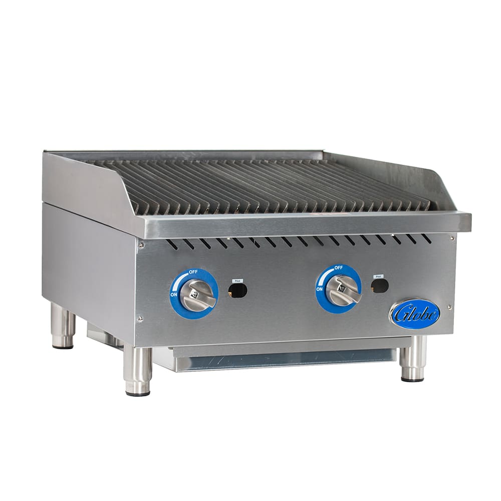 Globe GCB24G-RK 24" Countertop Gas Charbroiler w/ Reversible Grates, Char Rock, Stainless