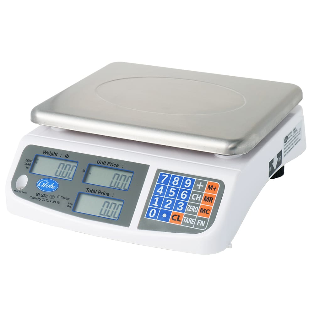 Globe GLS30 30 lb Price Computing Scale w/ LCD Display - Rechargeable Battery, 115v