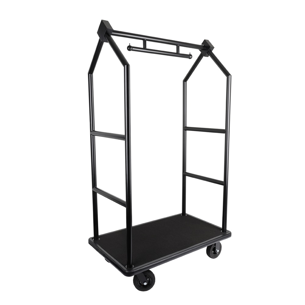 Hospitality 1 Source Luggage Cart w/ Plywood Deck - 43"L x 25"W x 75"H, Black (BCF105BL)