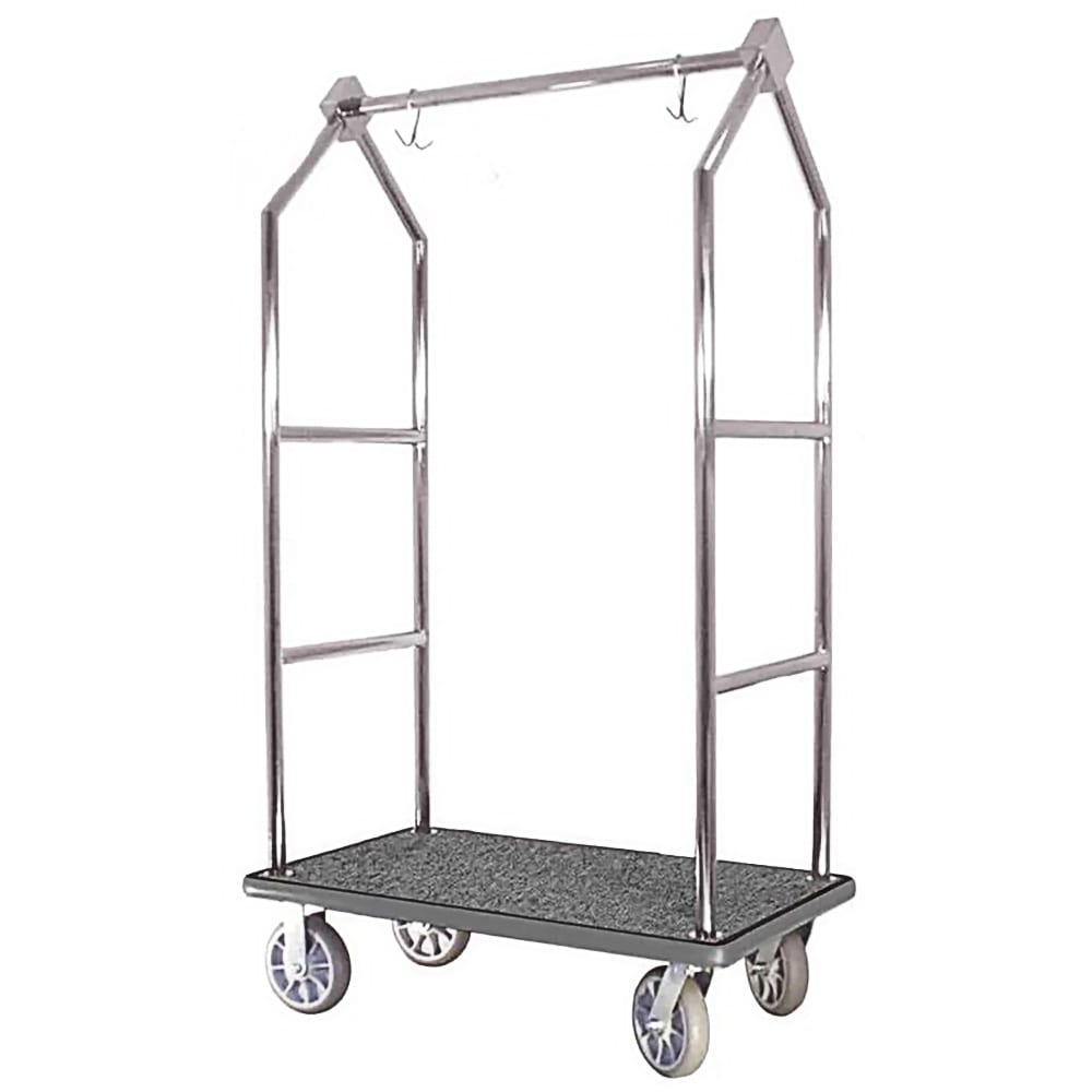 Hospitality 1 Source Luggage Cart w/ Carpeted Deck - 43"L x 25"W x 75"H (BCF105SS)