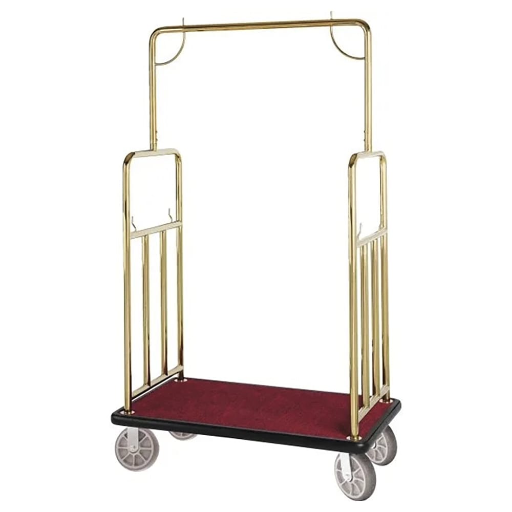 Hospitality 1 Source Luggage Cart w/ Carpeted Deck - 43"L x 25"W x 75"H, Gold (BCF107TG)