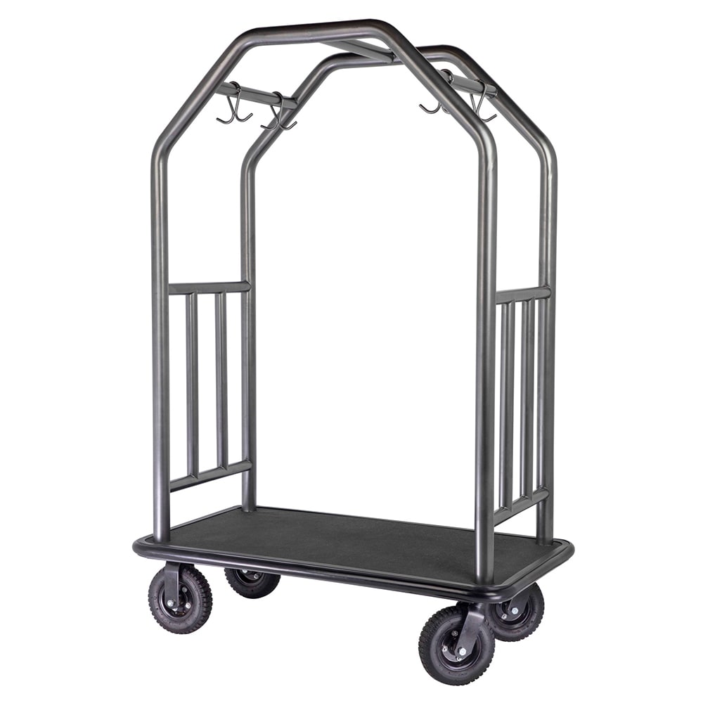 Hospitality 1 Source Coastal Estate Bellman's Cart w/ Black Rubber Mat - 27"W x 48"L x 71"H, Hammertone Steel (CCRDBL01)
