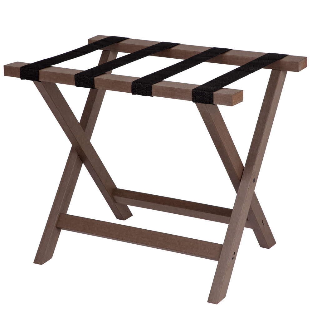 Hospitality 1 Source Folding Luggage Rack w/ 2 1/4" Black Straps - 22"W x 18"D x 21"H, Chestnut (CRZRE01)