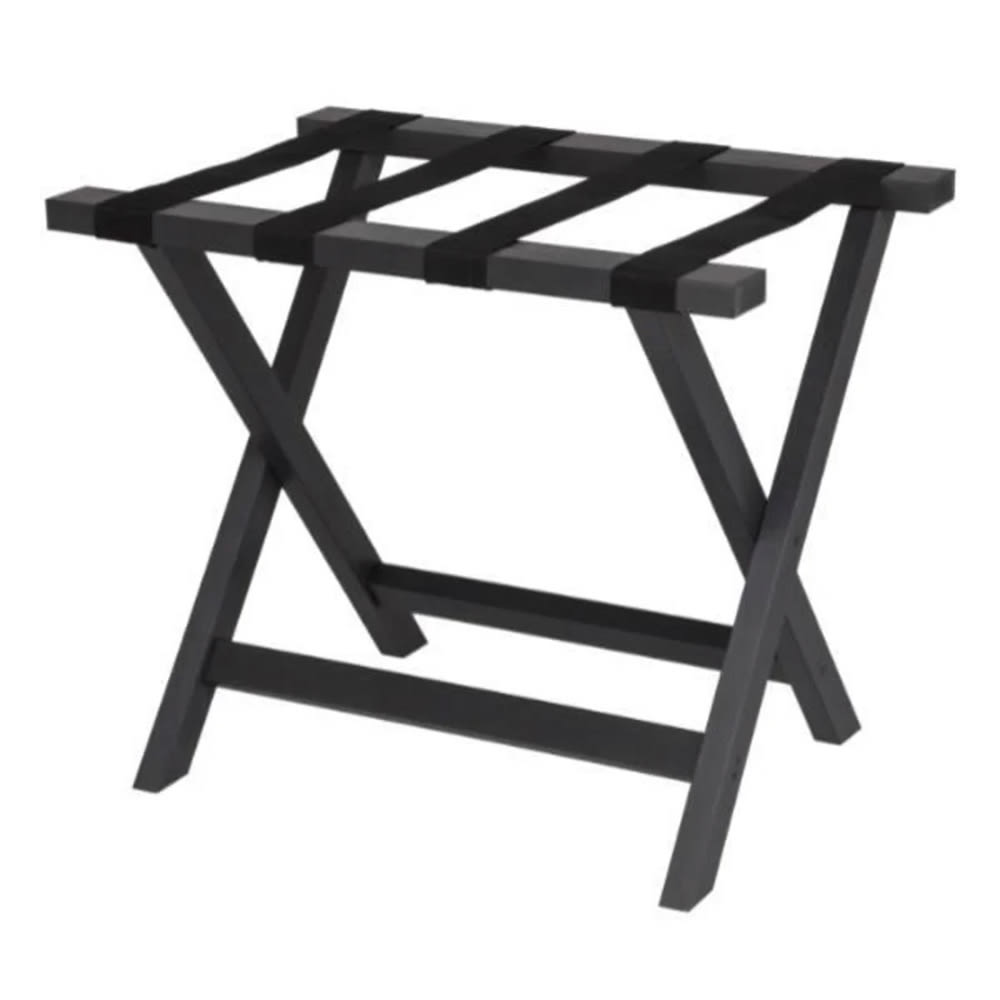 Hospitality 1 Source Folding Luggage Rack w/ 2 1/4" Black Straps - 22"W x 18"D x 21"H, Black (CRZRE04)