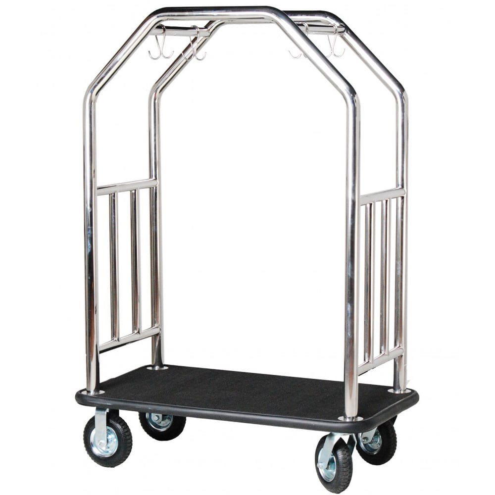 Hospitality 1 Source Estate Series Bellman's Cart w/ Black Carpet - 48"L x 27"W x 71"H, Stainless Steel (ESSSBB-8)