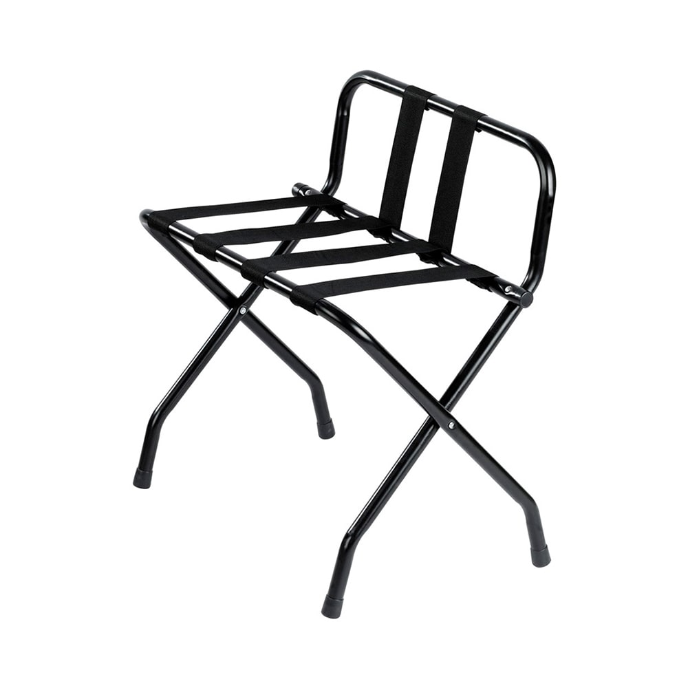 Hospitality 1 Source Folding Luggage Rack w/ 2 1/4" Black Straps - 22"W x 17"D x 26"H, Black (LRBRSTBL)