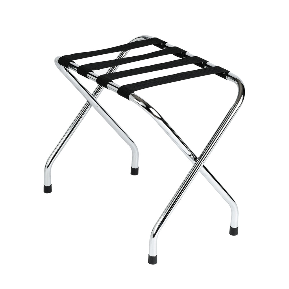 Hospitality 1 Source Folding Luggage Rack w/ 2 1/4" Black Straps - 25"W X 16 1/2"D X 20"H, Chrome (LRCHR01)