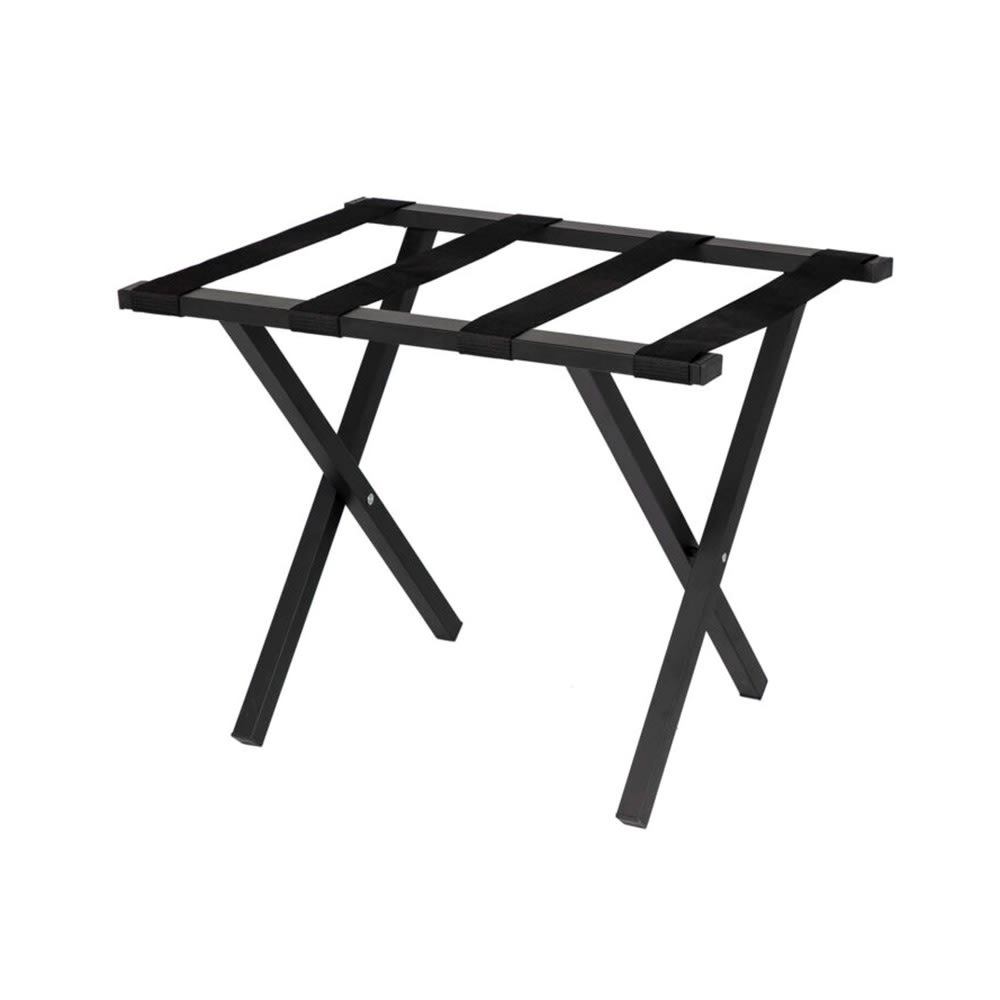 Hospitality 1 Source Folding Luggage Rack w/ 2 1/4" Black Straps - 22"W x 17"D x 20"H, Black (LRPCBL)