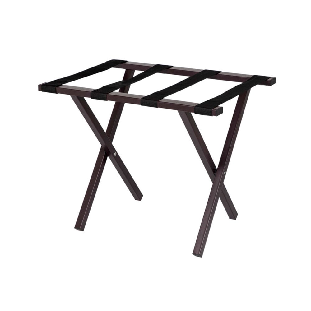 Hospitality 1 Source Folding Luggage Rack w/ 2 1/4" Black Straps - 22"W x 17"D x 20"H, Brown (LRPCBR)