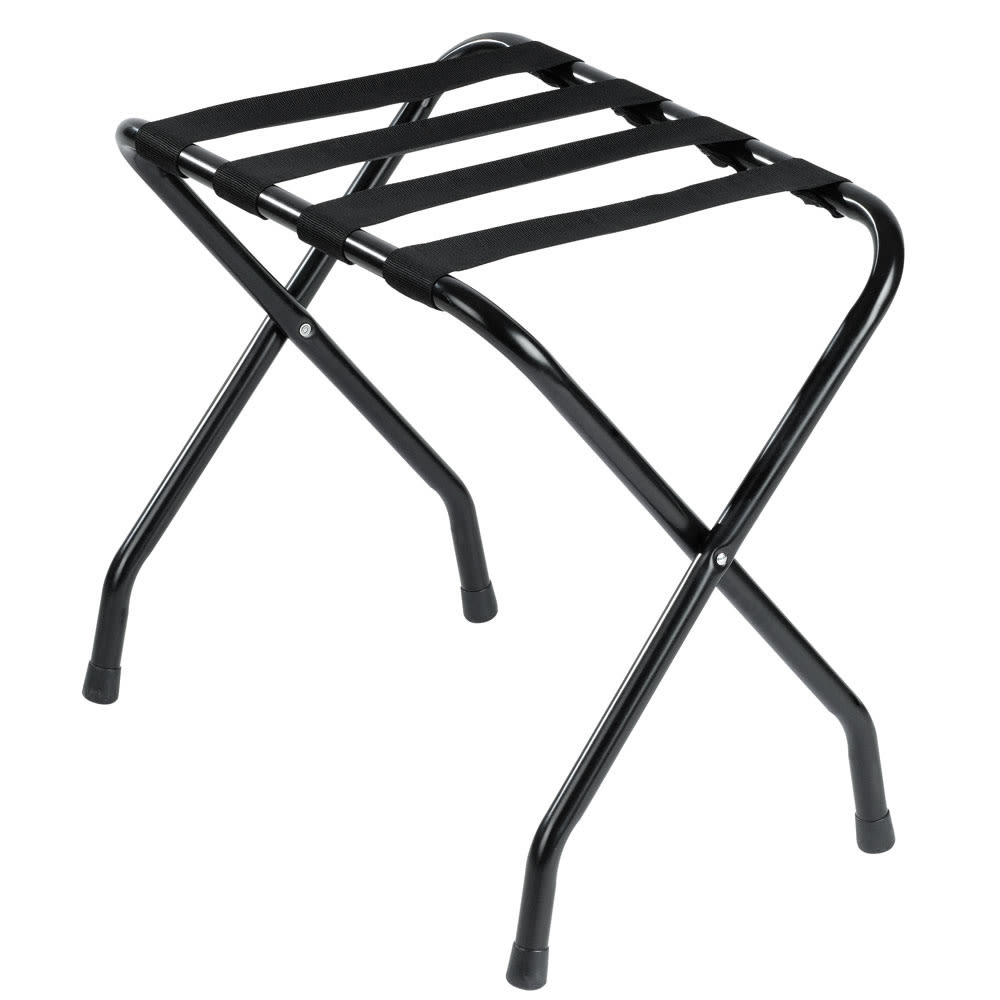 Hospitality 1 Source Folding Luggage Rack w/ 2 1/4" Black Straps - 22"W x 16 1/2"D x 20"H, Black (LRSTDBL)