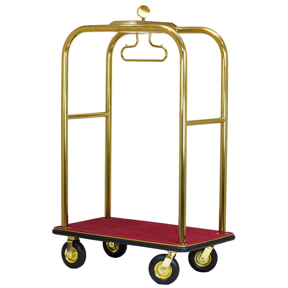 Hospitality 1 Source Boardwalk Series Bellman's Cart w/ Burgundy Carpet - 48"L x 27"W x 76 1/2"H, Gold (RTBOARDWALK)