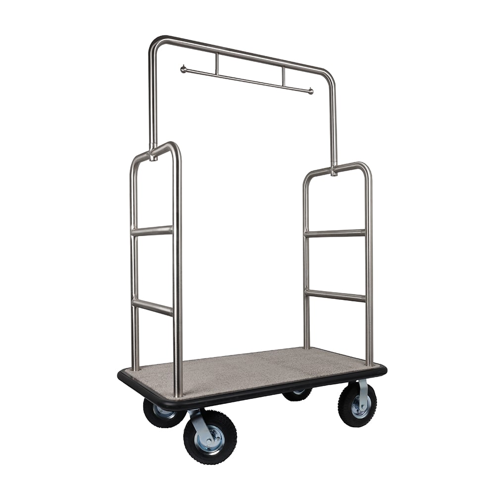 Hospitality 1 Source Luggage Cart w/ Carpeted Deck - 48"L x 27"W x 71"H, Silver (TMIDTOWN)