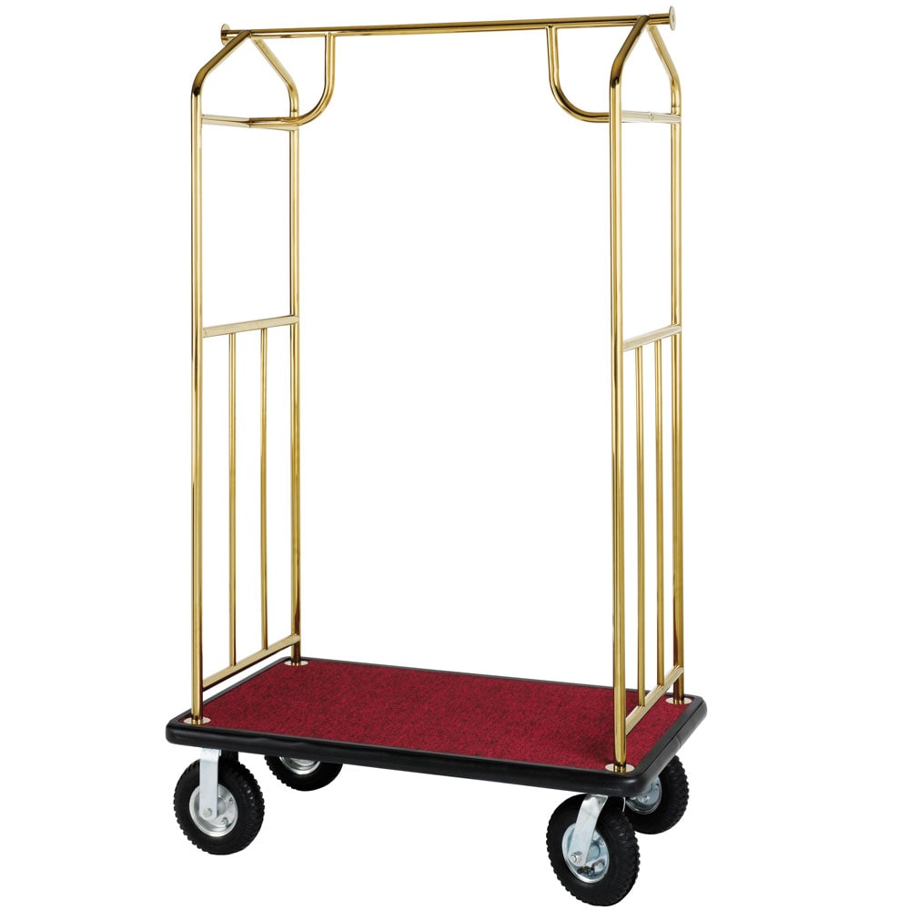 Hospitality 1 Source Luggage Cart w/ Carpeted Deck - 43"L x 25"W x 73"H, Gold (XDBCBP-6)
