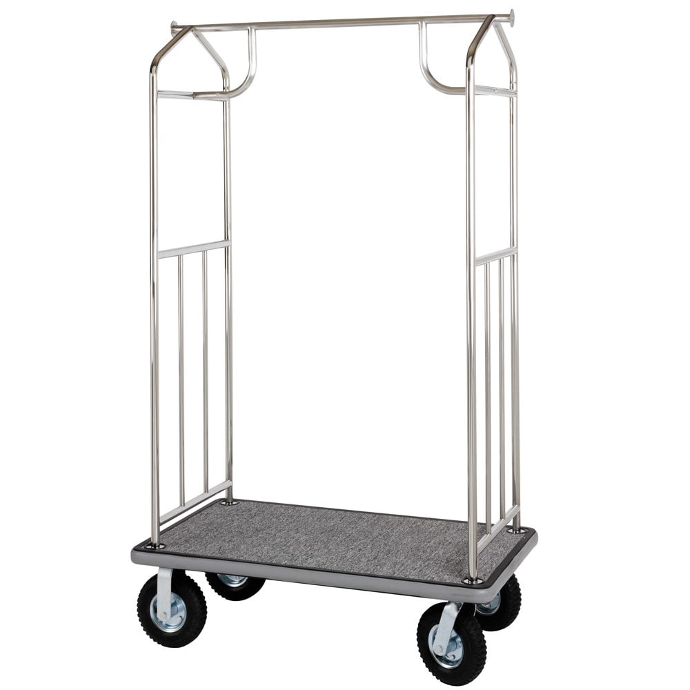Hospitality 1 Source Luggage Cart w/ Carpeted Deck - 43"L x 25"W x 73"H, Chrome (XDBCEC-6)