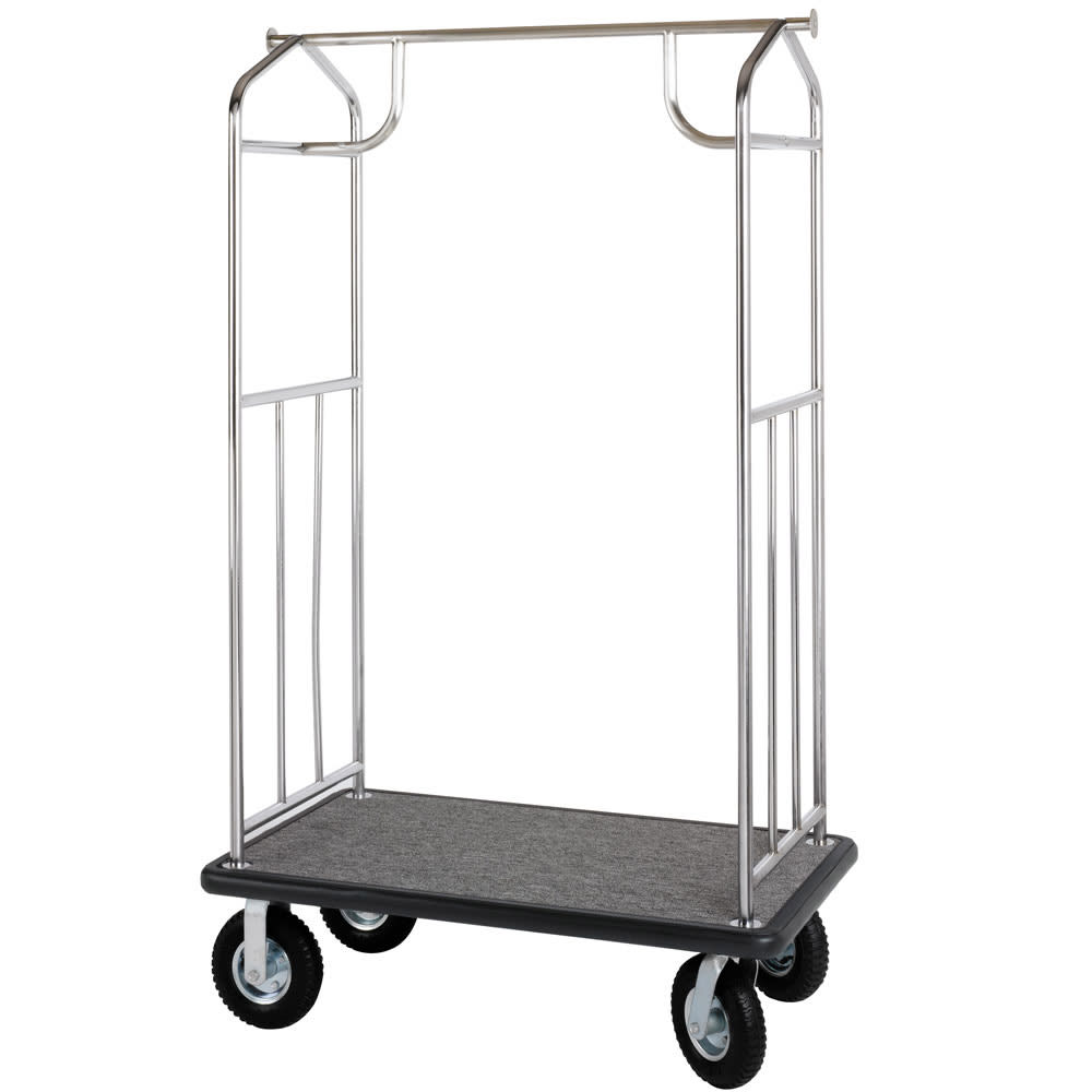 Hospitality 1 Source Luggage Cart w/ Carpeted Deck - 43"L x 25"W x 73"H, Silver (XDBCSS-6)