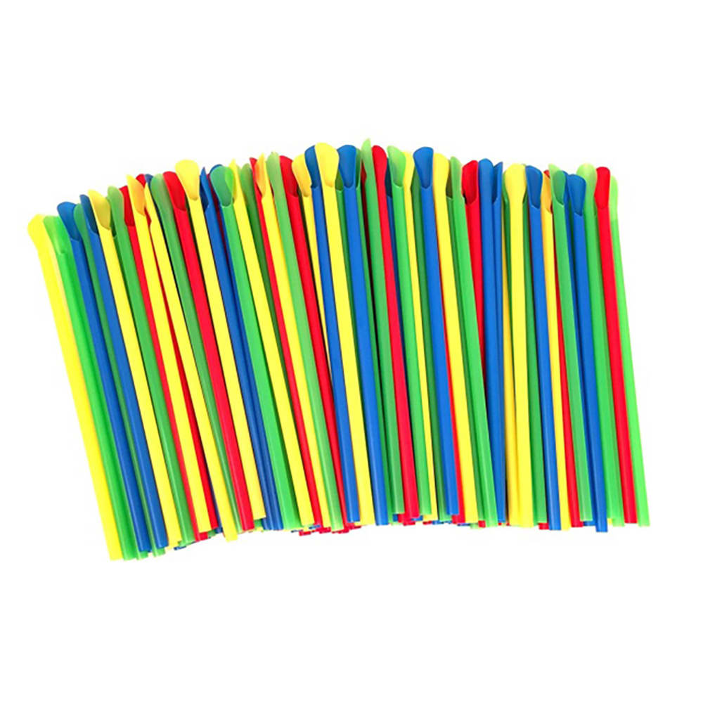 Paragon 8" Unwrapped Spoon Straws - Polypropylene, Assorted Colors (6510)
