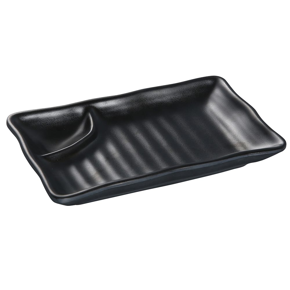 Yanco BP-4010 Rectangular Melamine Compartment Plate - 10" x 5 1/2", Black
