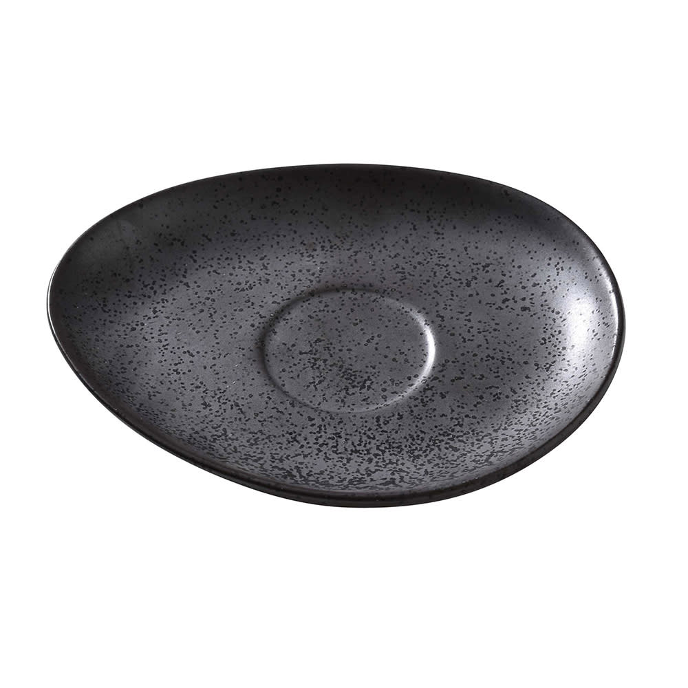 Yanco DB-002 6" x 4 1/2" Oval Diamond Black Saucer - Porcelain, Dark Bronze