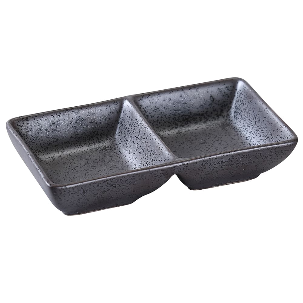 Yanco DB-4032 2 oz Diamond Black Sauce Dish w/ (2) 2 oz Compartments - Porcelain, Dark Bronze