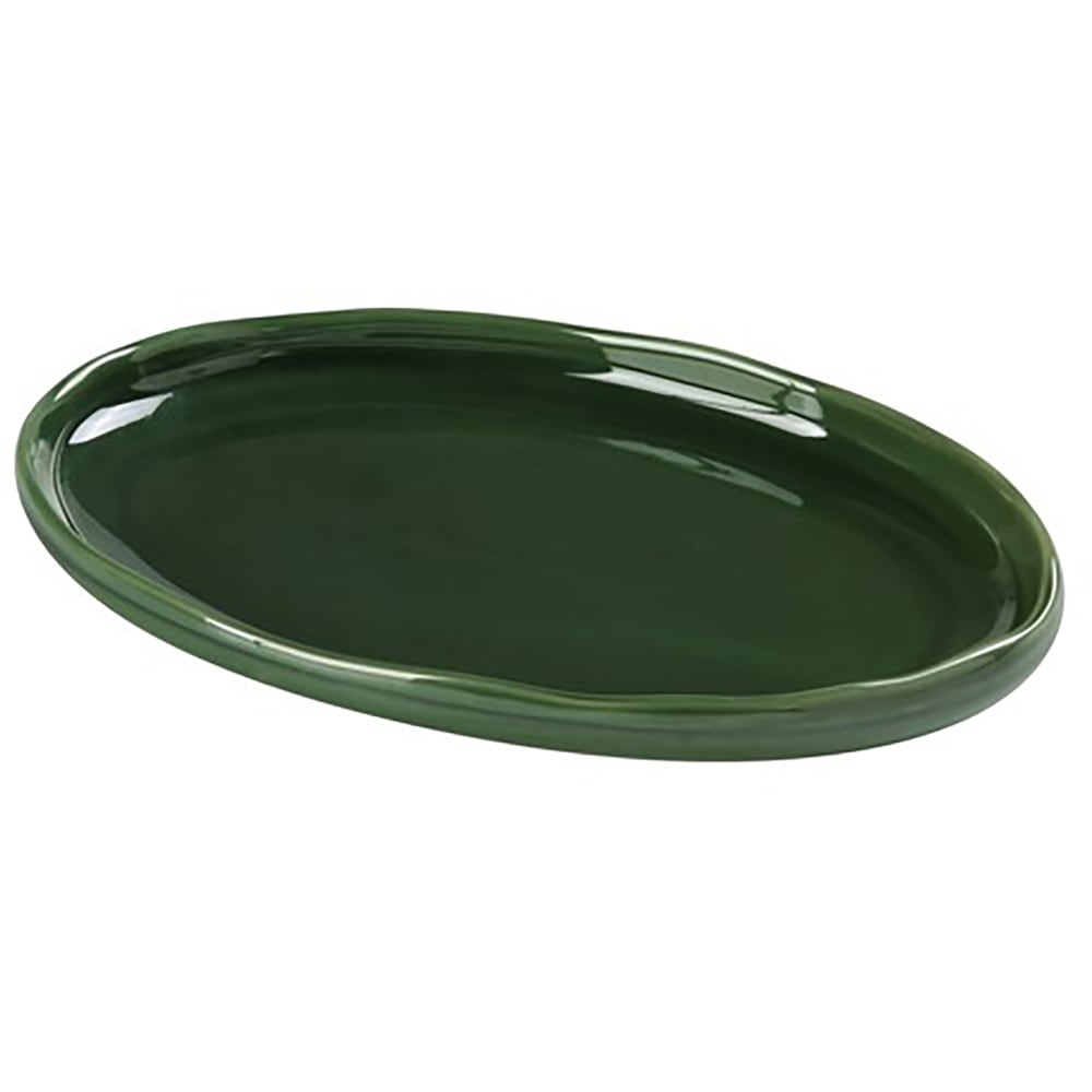 Yanco GG-214 Oval Dinner Plate - 14 1/2" x 9 1/2" Ceramic, Green Gem
