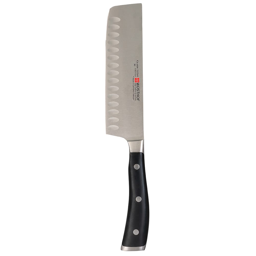 Wusthof 7" Classic Ikon Nakiri Knife - Hollow Edge, Black Handle (4187-7/17)