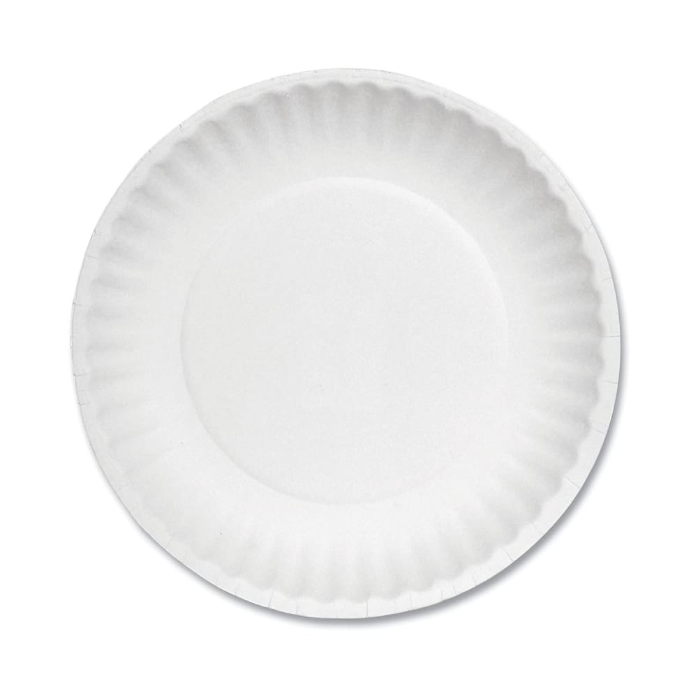 AJM Packaging 9" Round Disposable Plate - Paper, White (PP9BUKWH)