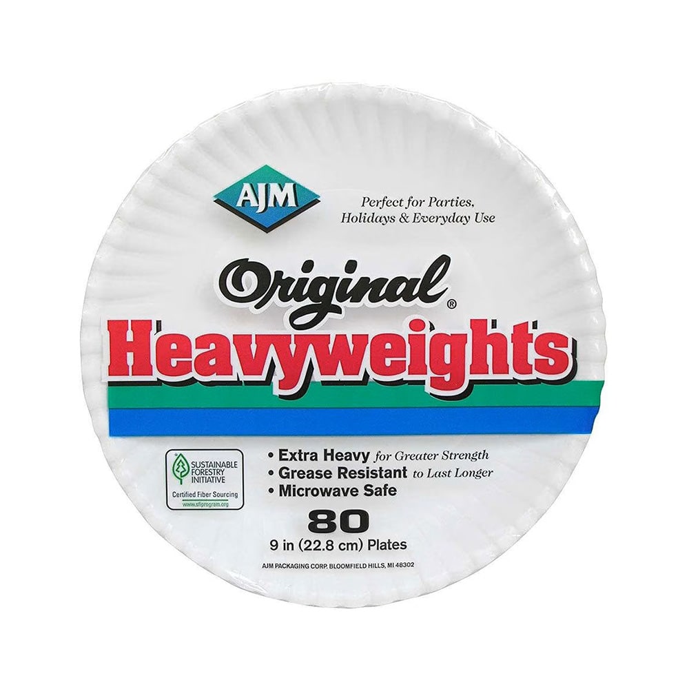 AJM Packaging 9" Original® Round Disposable Plate - Paper, White (OH9AJFWH)