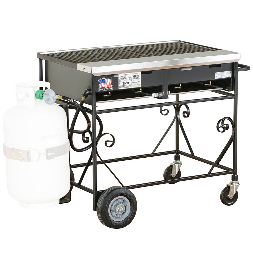 Big John Grills 32 1/2" Mobile Gas Commercial Outdoor Grill w/ Multiple Heat Zones, Liquid Propane (A2CC-LPCI)