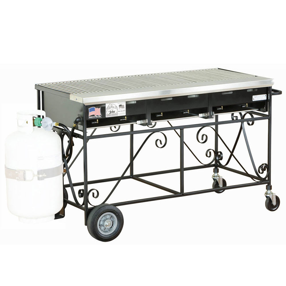Big John Grills 49" Mobile Gas Commercial Outdoor Grill w/ Multiple Heat Zones, Liquid Propane (A3CC-LPSS)