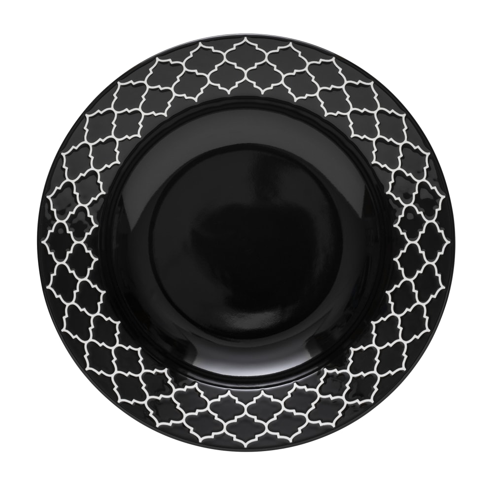 Libbey 109977 10 oz Round Porcelain Soup Bowl - Black w/ White Embossed Pattern