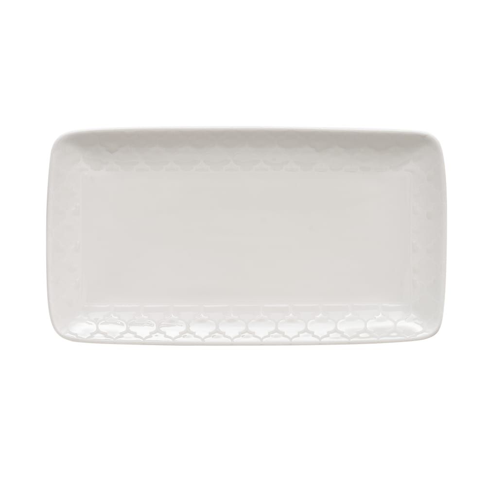 Libbey 110012 11 7/8” x 6 1/2” Rectangular Platter - Porcelain, White w/ White Embossed Pattern