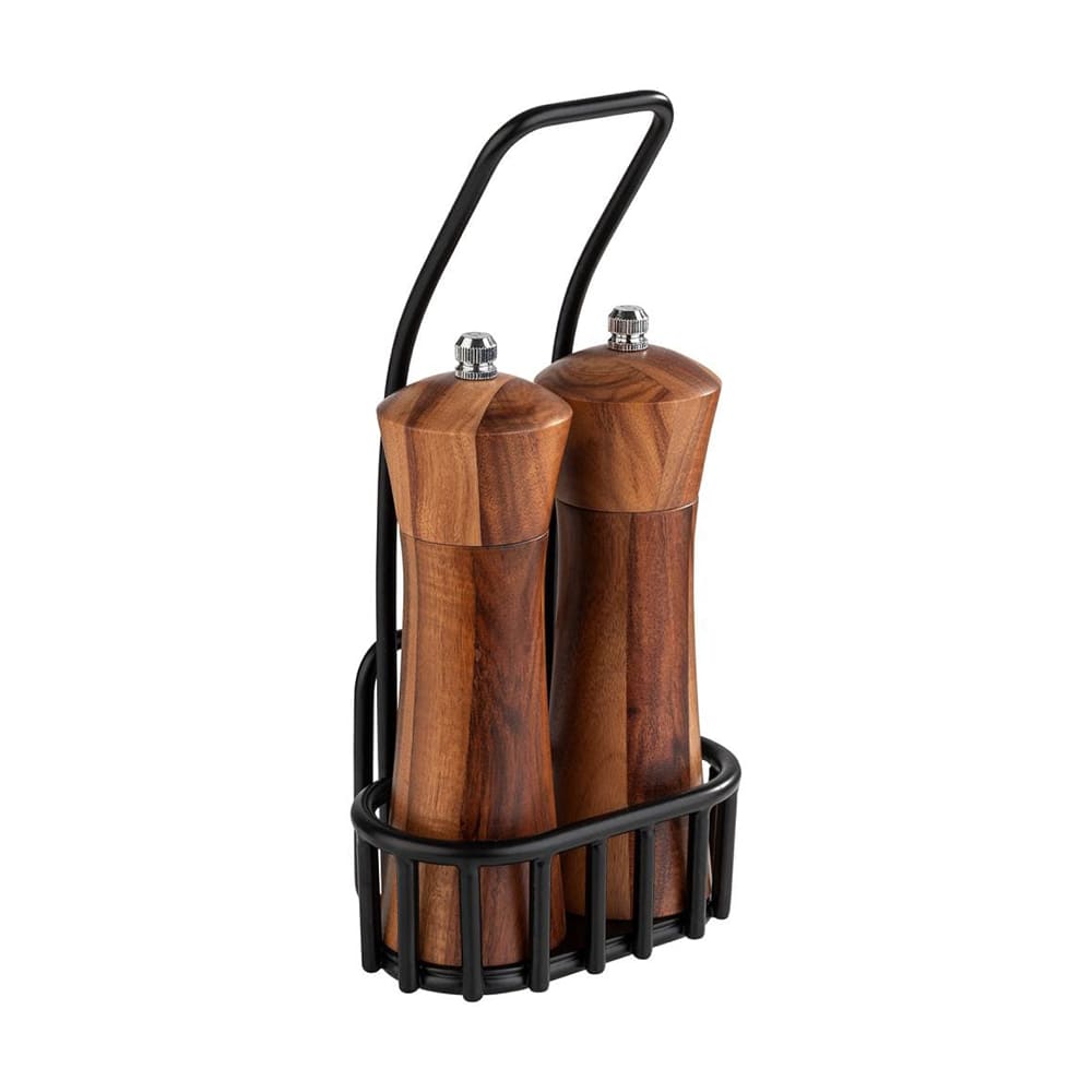 Libbey APS40416 9 1/2"H Salt & Pepper Mill Set - German Beachwood, Brown