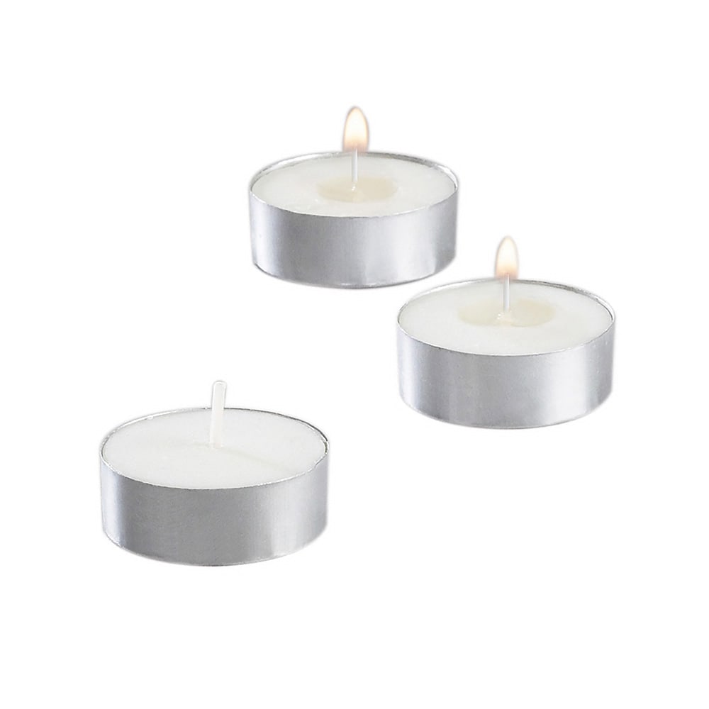 Sterno Tea Light Candle w/ 5 hr Burn Time - Wax, Silver Metal Cup (40100)